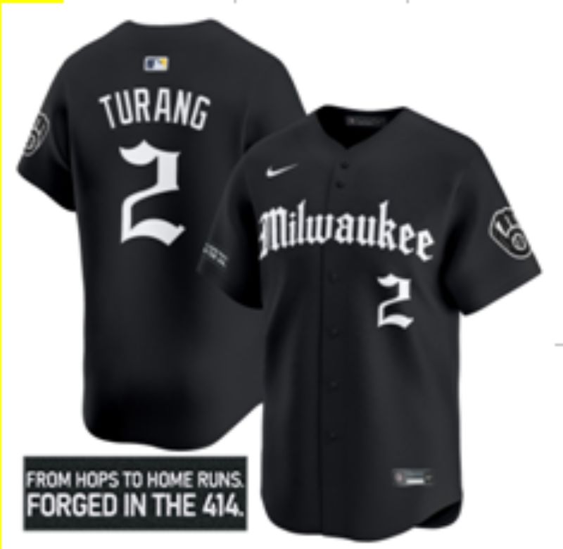 Men 2025 Milwaukee Brewers #2 Turang Black Five generations Joint Name Nike MLB Jersey style 2->milwaukee brewers->MLB Jersey